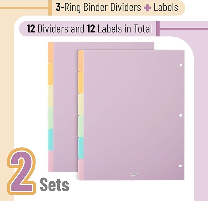 Mr. Pen- 6 Tab Binder Dividers, Pack of 2 Sets (12 Total), Plastic for 3 Ring Binder