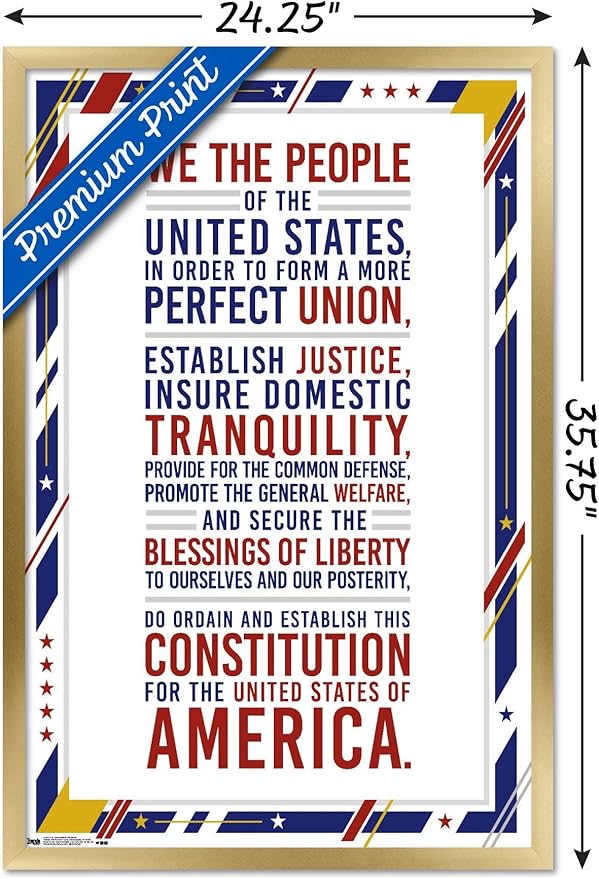 Trends International The United States Of America - Constitution Preamble Wall Poster, 22.375" x 34", Gold Framed Version