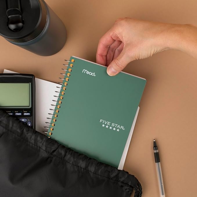 Five Star Personal Spiral Notebook, 1 Subject, College Ruled Paper, 7" x 4-3/8", Small Size, 100 Sheets, Seaglass Green (450022CH1)