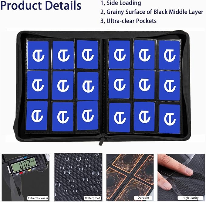 360 Card Binder - Premium Zippered 9-Pocket Trading Card Binder Side-Loading Pages for Ultimate Protection | Holds TCG, MTG, Sports Cards (Black)