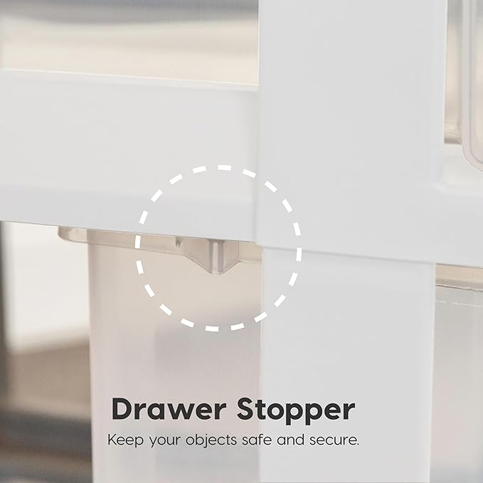 IRIS USA Plastic Drawer Storage Organizer Rolling Cart, with Wheels Casters, 4-Drawers, for Classroom Art Craft Supplies Dresser Closet Bathroom Laundry Room, White/Clear