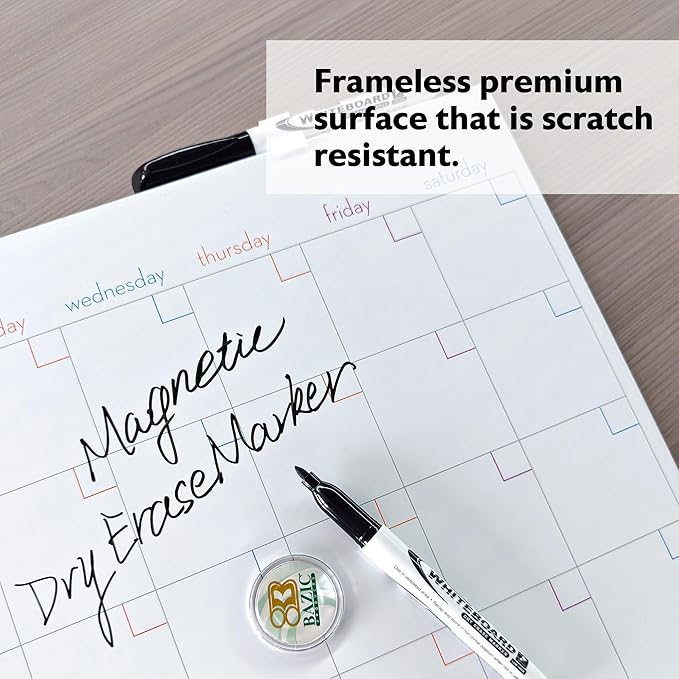 BAZIC Products Magnetic Dry Erase Calendar Board Tile + Markers & Magnets, 14" X 14" Calendar Whiteboard for Office Schedule Planner, 12-Pack