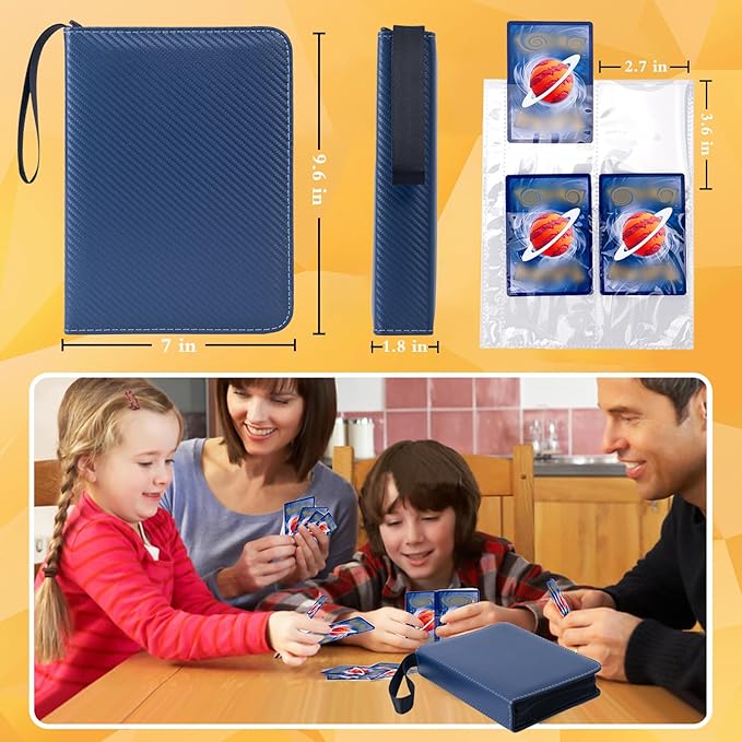 Card Binder 4 Pocket with 50 Removable Sleeves-Can Hold 400 Cards,3-Ring Zipper Sports Book is Gifts for Boys and Girls(Blue)