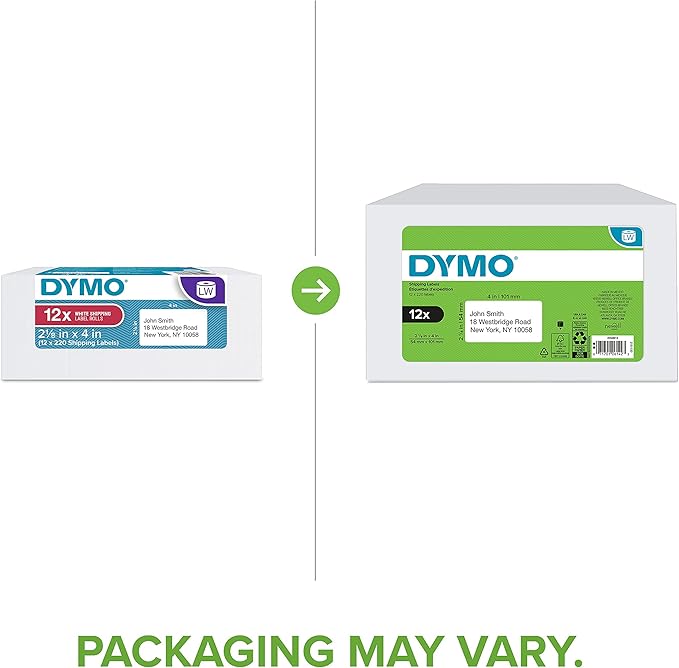 DYMO Authentic LabelWriter Standard Shipping Labels for LabelWriter Label Printers, White, 2-1/8'' x 4'' (30323), 12 Rolls of 220