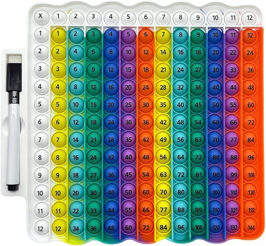 Educational e1 Multiplication Table pop Fidget Toy Rainbow Colors with Dry Erase Marker Stress Relieving Toy Memory Addition Game 3rd Grade pop 12x12 Rainbow Board Math manipulatives