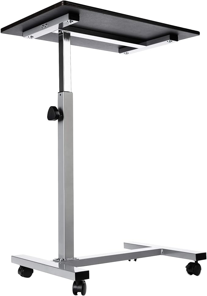 Seville Classics Airlift Height Adjustable Mobile Rolling Laptop Cart Computer Workstation Desk Table for Home, Office, Classroom, Hospital, w/Wheels, Overbed Sit Stand (24"), Espresso
