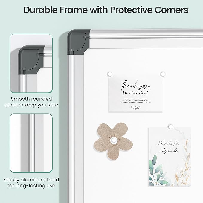 Magnetic White Board 24" x 18" for Wall, Dry Erase Board for Home Office, School, Study Room – Silver Aluminum Frame, 2 Markers, 4 Magnets, Eraser Included
