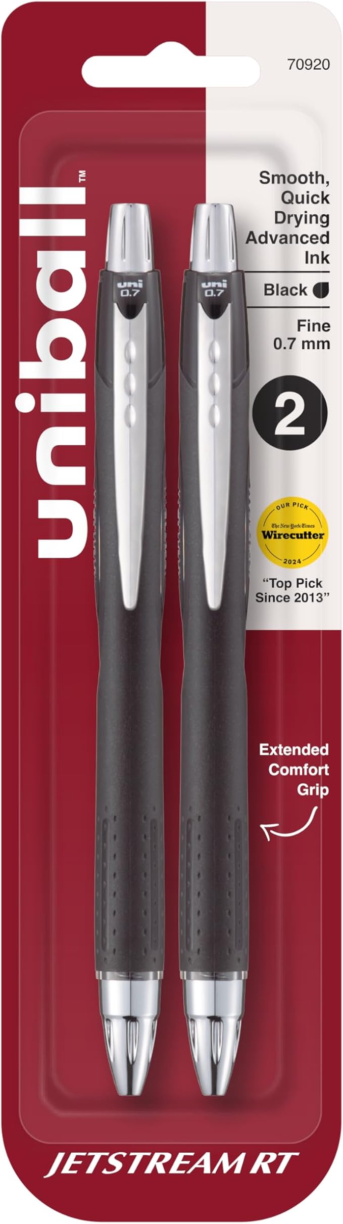 Uniball Jetstream RT 2 Pack, 0.7mm - Black Ballpoint Pens - Wirecutter Best Pen, School Pens, Ink Pens | Ballpoint Pen, Colored Pens, Fine Point, School Supplies