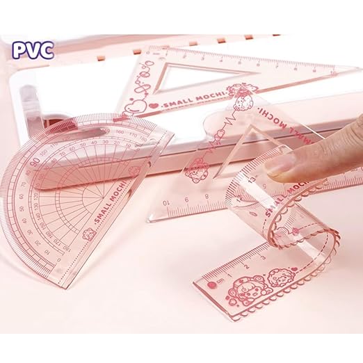 4 Pieces Flexible Ruler Set 15cm/6inch Straight Ruler Triangle Rulers Shatterproof Ruler Straight Edge Soft Bendable Rulers Protractor Math Geometry Tool School Office Supplies (Pink)