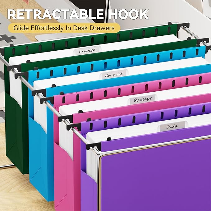 Plastic Hanging File Pockets Legal Size,Expandable Large Hang Folder with Tabs,Heavy Duty 3" Expansion Accordian Pocket File,6 Pack Reinforced Colored Filing Cabinet Folders for Medical Charts