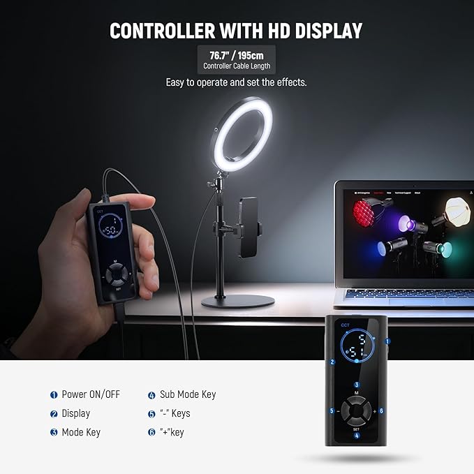 NEEWER 12" 24W High Power Desk Ring Light with Stand/Phone Holder, LED Selfie Video Conference Lighting for iPhone Streaming Makeup Vlog Recording Laptop Computer Webcam Zoom Call Podcast, RH12B