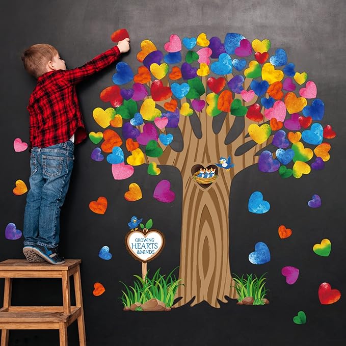 Pajean Classroom Tree Bulletin Board Set with Colorful Heart Cutouts Bulletin Board Classroom Decorations Gratitude Kindness Family Tree Wall Decor for Door Wall Chalkboards Decor