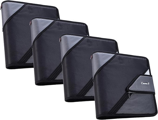 Case-It Open Tab Velcro Closure 2-Inch Binder, 5-Color Tabbed Expanding File, S-826-A Jet Black, 4 Pack