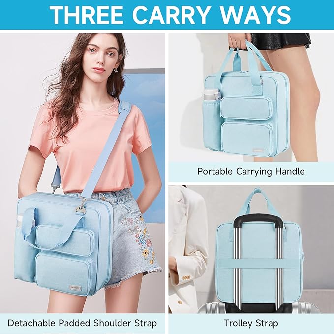 Zipper Binder 3 Ring, 500 Sheets Capacity, Binder 2 Inch with Shoulder Strap Fits 13 Inch Laptop for School and Office,Blue