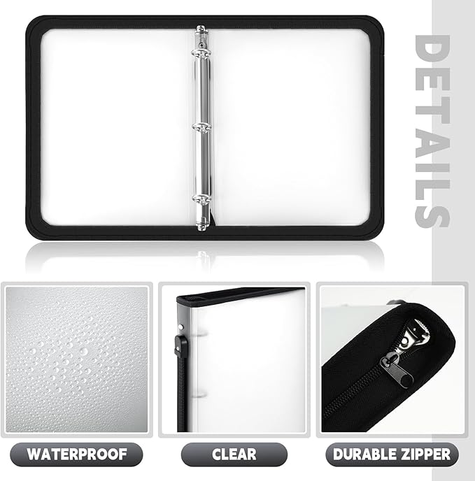 Teling 2 Pcs Plastic Zipper Binders with 3 Ring Zipper Binder, Refillable File Organizer Planner for Projects, Assignments, Memos, School Work (1 Inch,White)