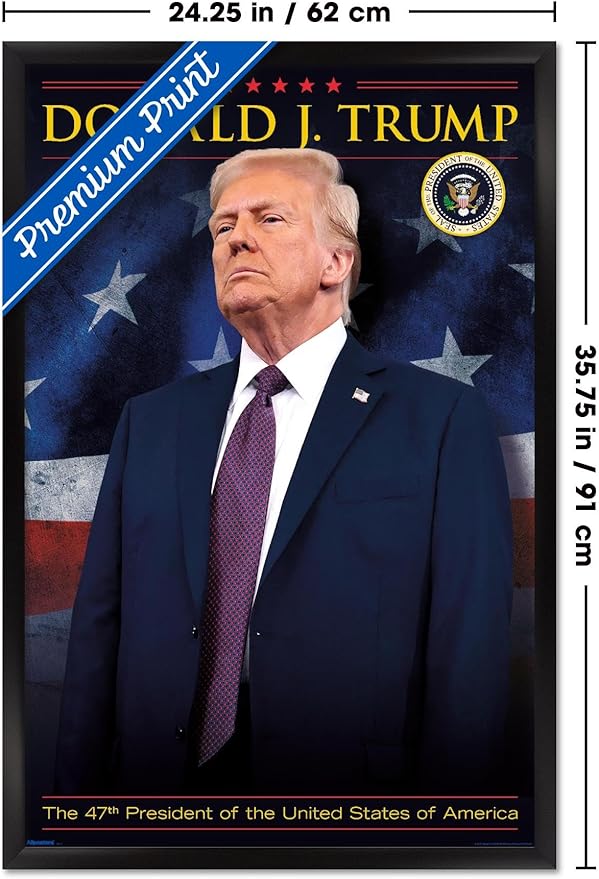 President Donald Trump - 47th President Wall Poster, 34L" x 22.4W", Black Framed Version