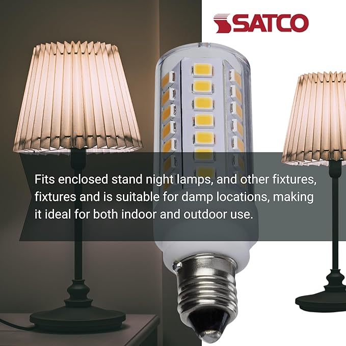 Satco 5W T6 LED Mini Candelabra Bulb, Clear Finish, 5000K Natural Light, 120 Volt, Residential Commercial, Indoor Enclosed Fixtures, Damp Locations, Chandeliers, Pendants, Accent Lighting