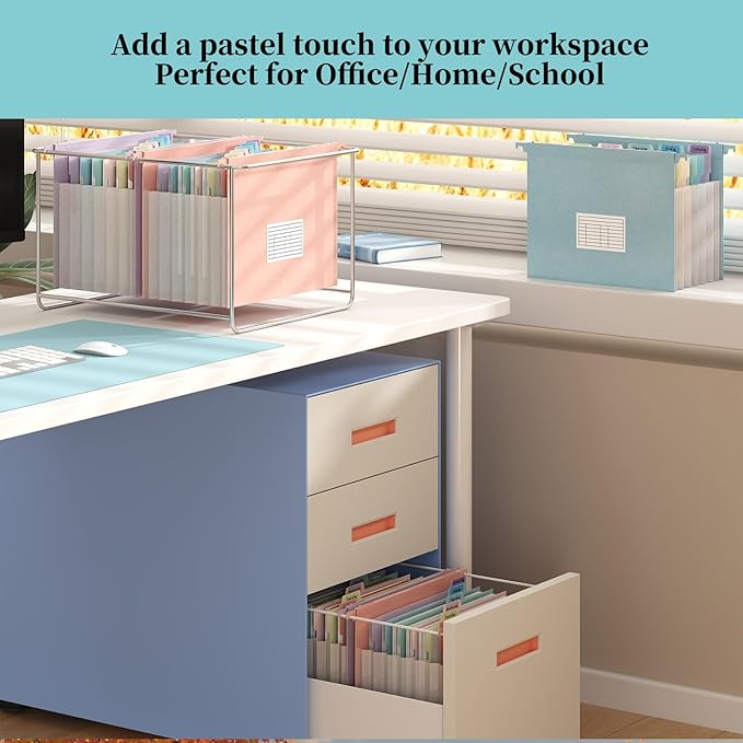 Expanding Hanging File Folders for Filing Cabinet, 7 Accordion Pockets, 1.2'' Expandable, Multi-Color Tabs, Letter Size, 50% Wheat Straw, 3 Pack (Assorted Pastel)