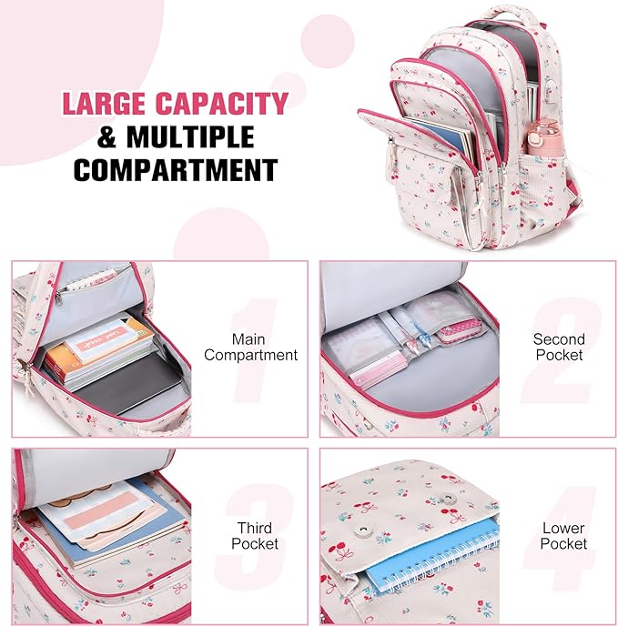 Bevalsa Backpack for Gilrs, 3PCS Corduroy Kids Backpack Set with Lunch Box & Pencil Pouch, Bookbag Daypack Laptop Bag for Women Teens Elementary Middle High School