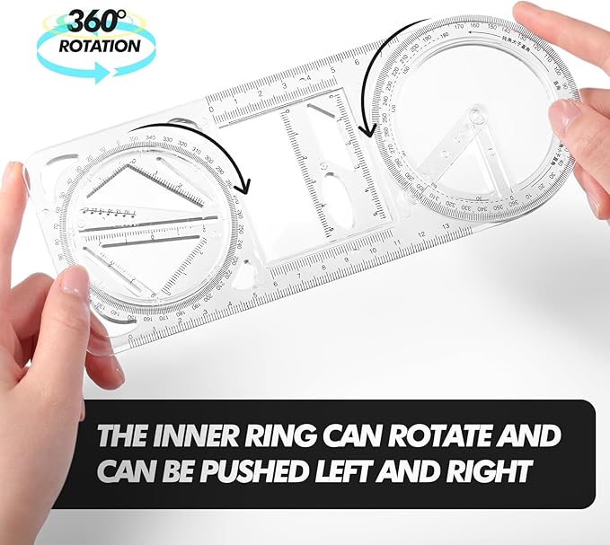 Zonon 2 Pack 6 Inch Protractor, Multifunctional Drawing Ruler Rotatable Mathematical Function Math Geometry Ruler Set, 360 Degree Protractor, Drafting Tools, Large Circle Protractors (Upgrade)