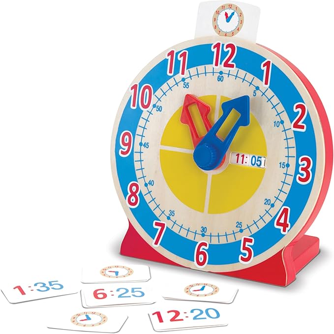 Melissa & Doug Turn & Tell Wooden Clock - Educational Toy with 12+ Reversible Time Cards