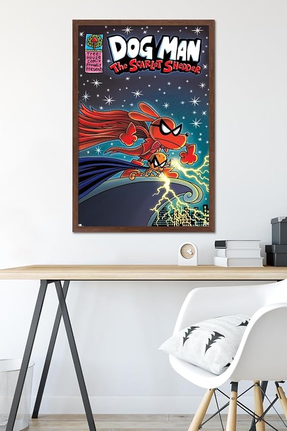 Dog Man - The Scarlet Shedder Wall Poster, 34L" x 22.4W", Mahogany Framed Version