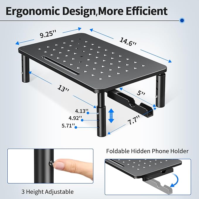 Zimilar 2 Pack Monitor Stand , 3 Height Adjustable Stand with Unique Star Mesh for Computer, Laptop, Printer, Notebook, iMac, Premium Metal Monitor Risers for 2 Monitors