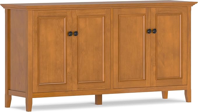 SIMPLIHOME Amherst Storage Cabinet - 66 inch Wide Solid Wood 4-Shelf Sideboard Cabinet in Light Golden Brown, Transitional Buffet for Living Room or Dining Room with 4 Doors and Adjustable Shelves