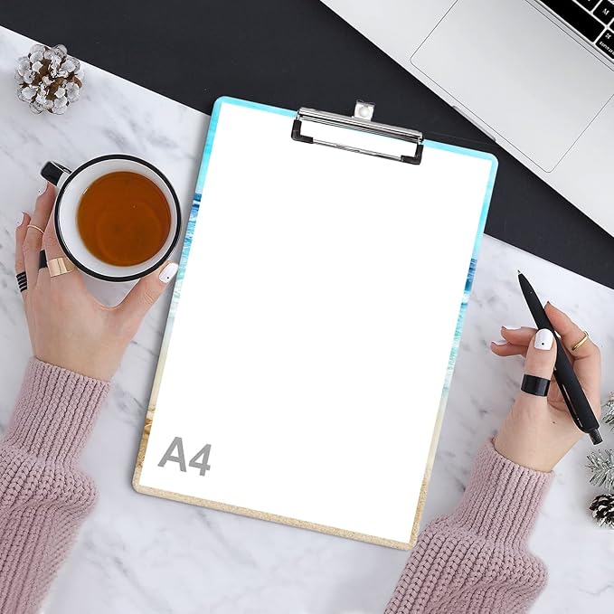 Fashion Clipboard, A4 Letter Size Wooden Decorative Clipboards for Teacher, Nurse, Doctor,Student and Kids, Cute Design for Standard Size 12.2" x 8.9" (C-Beach)