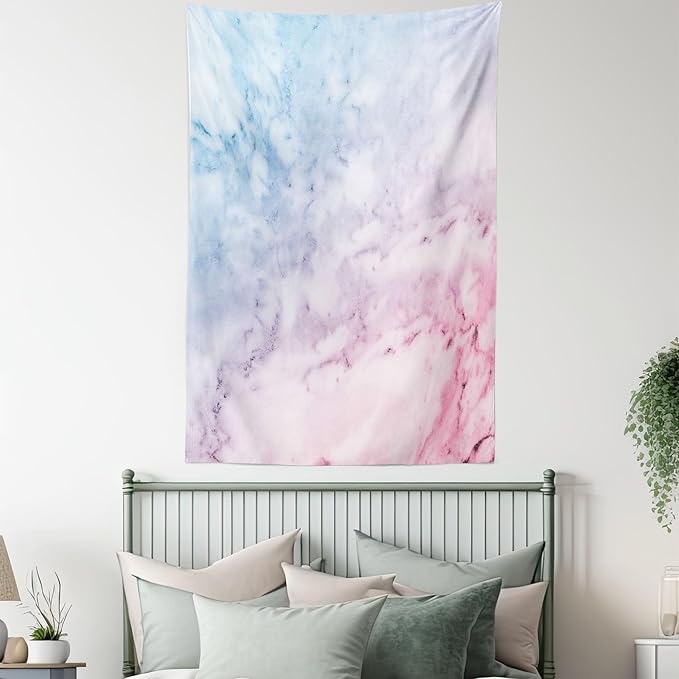 Ambesonne Marble Print Tapestry, Pastel Toned Cloudy Crack Lines Stained Antique Shabby Design, Wall Hanging for Bedroom Living Room Dorm Decor, 40" X 60", Pink