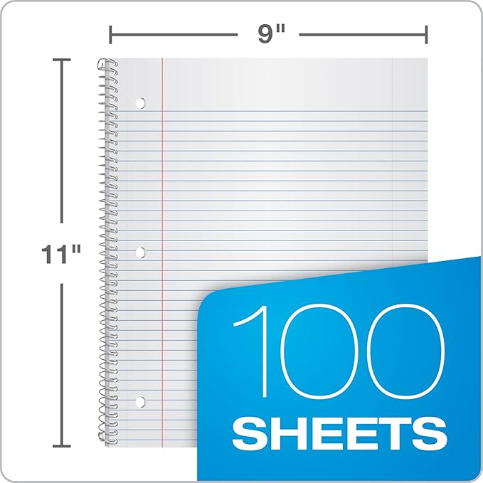 Oxford Spiral Notebook 8.5 X 11, College Ruled, 1 Subject, Water Resistant Cover, 100 Sheets - Pack of 4