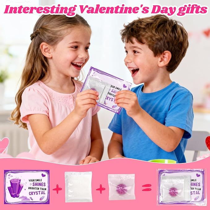 24PCS Crystal Growing Kit Valentines Day Gifts for Kids, Science Kits with Valentines Day Cards for Kids School Exchange STEM Science Experiments Planting Crystal Classroom Party Favors Boys Girls