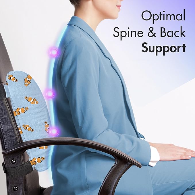 Ambesonne Cartoon Lumbar Back Support Pillow, Illustration of Clownfish Repetitive Simplistic Pattern Underwater, High Density Foam for Office Chairs Car Seats, 14" x 13", Pale Azure Blue Marigold