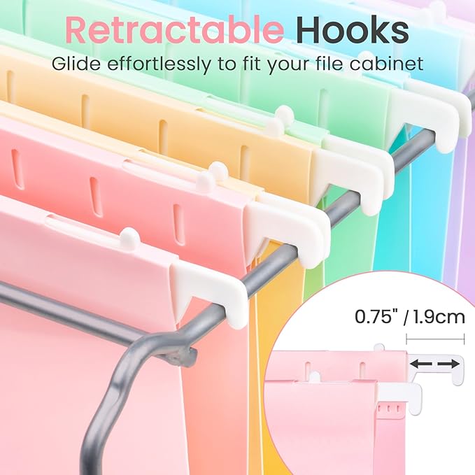Sooez Extra Capacity Plastic Hanging File Folders, 25 Count Expanding File Folders Letter Size with 2" Expansion, File Organizer with Adjustable Tab for File Cabinet, Drawer, Pastels Colors
