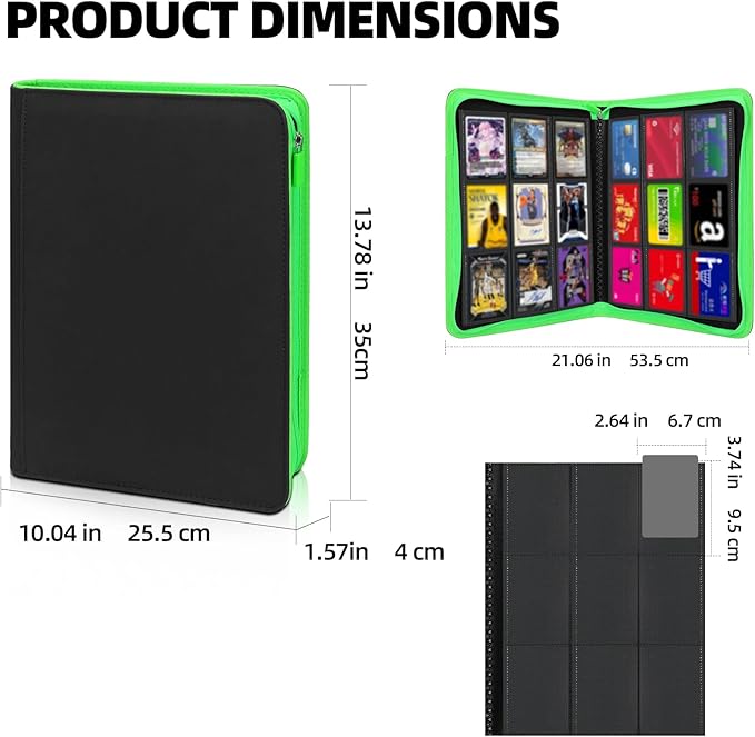 Premium Trading Card Storage Album,9 Pocket 40 Side Pages, 360 Cards,Black Zipper Binder for Collectible Games, Sports Card Organization&Protection (Black)