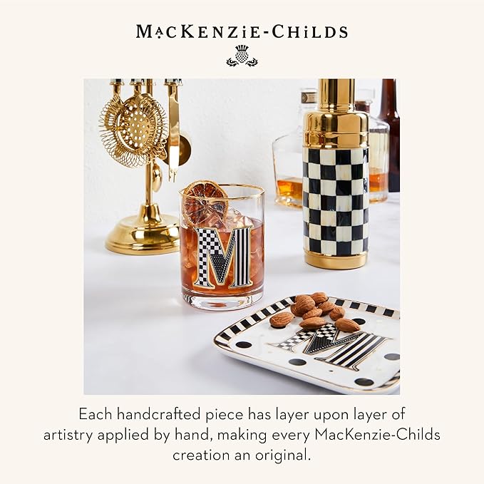 MACKENZIE-CHILDS Monogram Dish, Decorative Ceramic Letter Plate, 5 3/4" Square, R