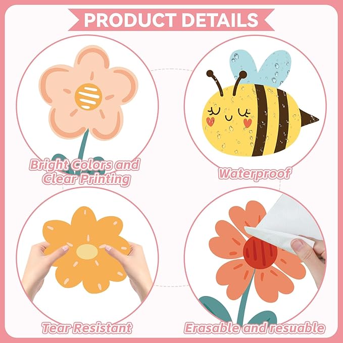 Spring Floral Bulletin Board Classroom Decorations Plant Kindness Cutouts Positive Inspirational Colorful Flower Bulletin Board for School Office Home Nursery Chalkboard Door Wall Decor