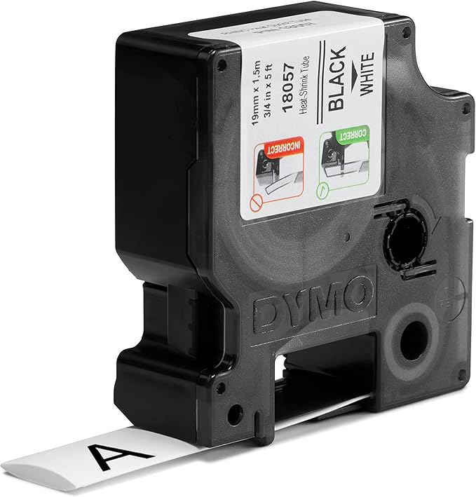 DYMO Rhino Industrial Heat-Shrink Labels, 3/4" Tube, Black Print on White