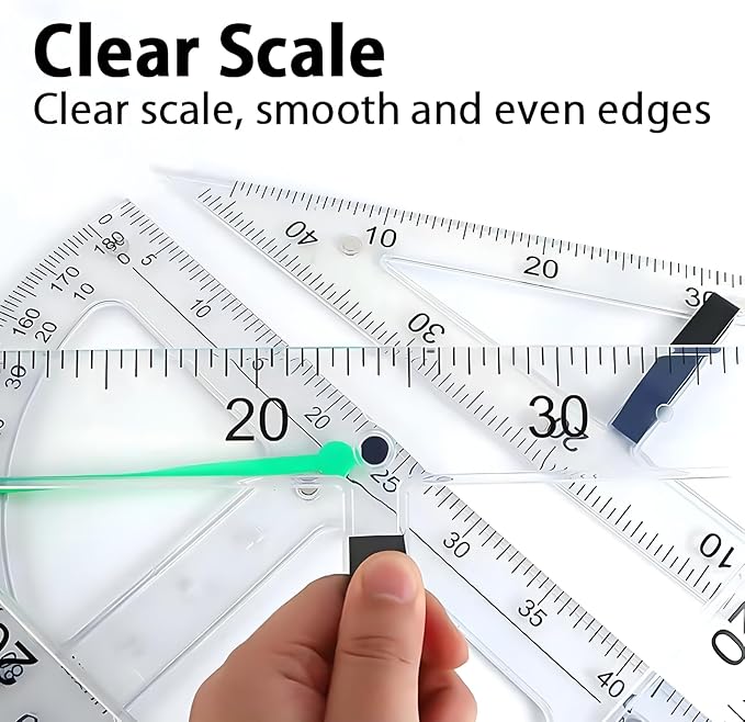 Magnetic Teaching Ruler Set with Multi-Functional Geometry Tools Durable ABS Plastic for Whiteboard Classroom Projects Student Teacher Math Supplies (Clear 4pcs)