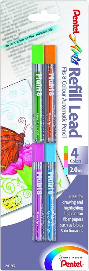Pentel Arts 8 Colour Refill Lead, Assorted Colors, 4 Pack (CH2BP4M1)