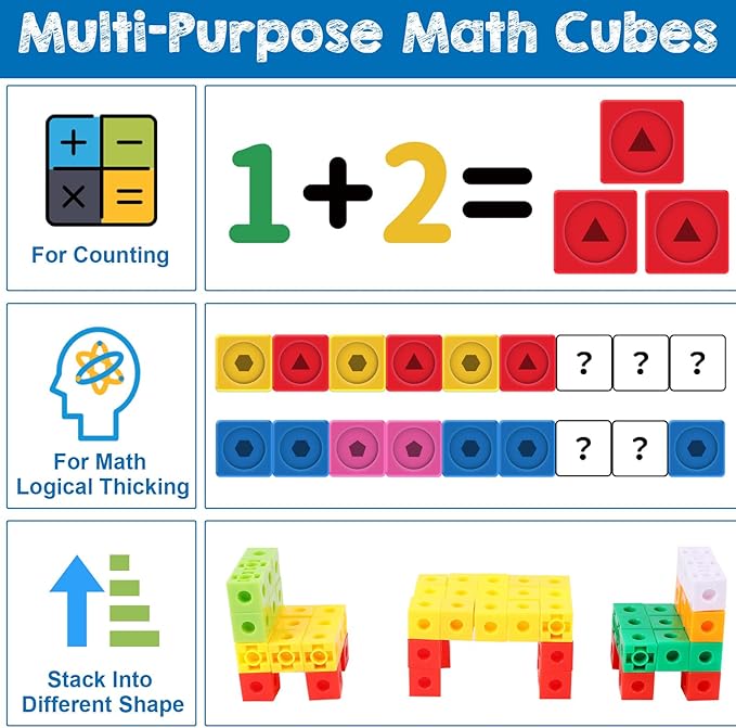 Libima 500 Pieces Math Cubes Set Learning Linking Manipulative Educational Cube Stem Connecting Cube Number Counting Cubes Blocks