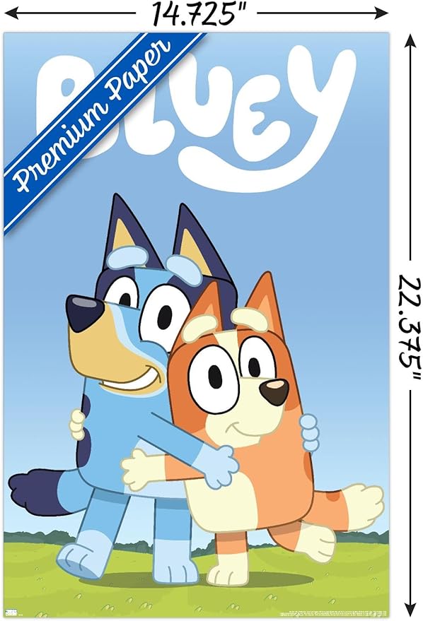 Bluey - Hug Wall Poster, 22.4L" x 14.7W", Premium Poster & Mount Bundle