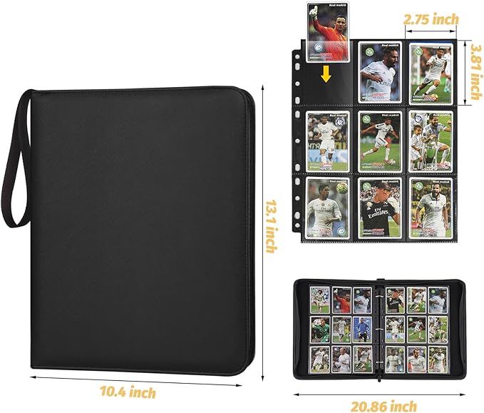 9 Pocket Card Binder, Premium Zip Trading Card Binder, 720 Double Sided Pocket PU Card Collection Binder, Collector Card Album, Card Folder for MTG, TCG, Sports Cards, Game Cards (Black)