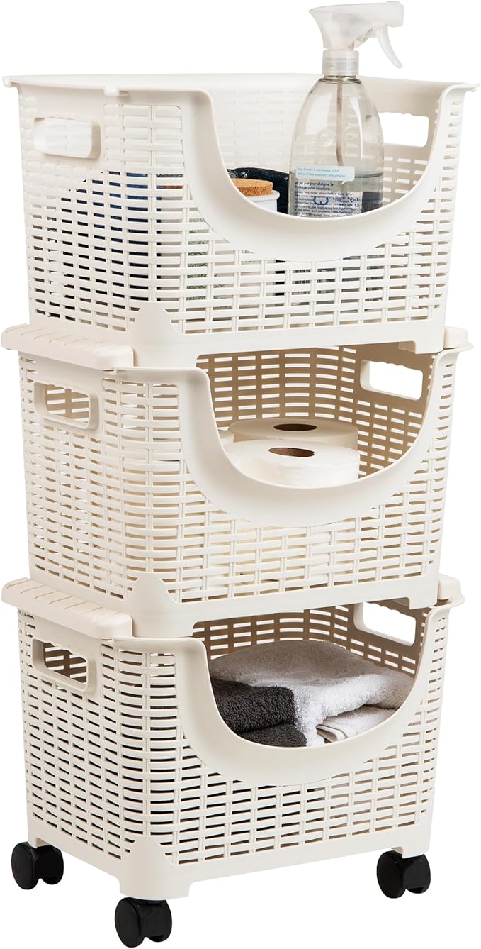Mind Reader Plastic Storage Cart, Kitchen Storage, Rolling, Toy Storage, Laundry, Kitchen, 14.75"L x 11"W x 28.25"H, Ivory