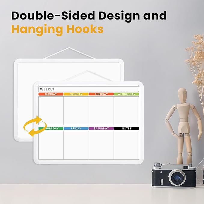 Colorful Whiteboard Calendar for Wall,16" x 12" Hanging Dry Erase Calendar Board, Weekly White Board for Home,School, Office