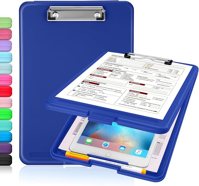 Sooez Clipboard with Storage, Plastic Storage Clipboards with Low Profile Clip, Nursing Clip Boards Foldable, Hanging Clipboard Case for Work, Teacher, Classroom Must Haves, Office School Supplies