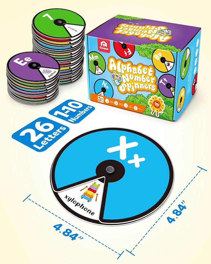 Coogam Interactive Alphabet Spinning Card for Toddler, ABC Letters Numbers Learning Game, Pattern Color Sight Words Educational Flashcard, Montessori Toy Gift for Preschool 3 4 5 Year Old