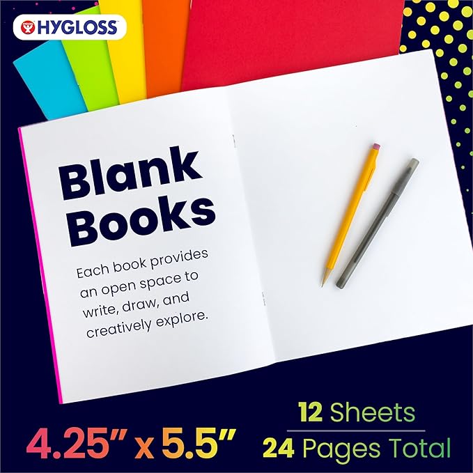 Hygloss Blank Books - Bulk 10 Pack – 4.25" x 5.5" A6 Assorted Colors – Paperback Blank Books for Kids to Write Stories, Doodle Art – Plain Drawing Sketchbook, Unlined Journal, Notebook Without Lines