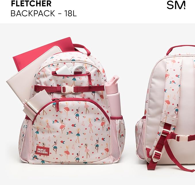 Simple Modern Large Kids Backpack for School Girls and Boys | Elementary Backpack for Teen | Fletcher Collection | Kids - 16" tall | Pink Ballerina