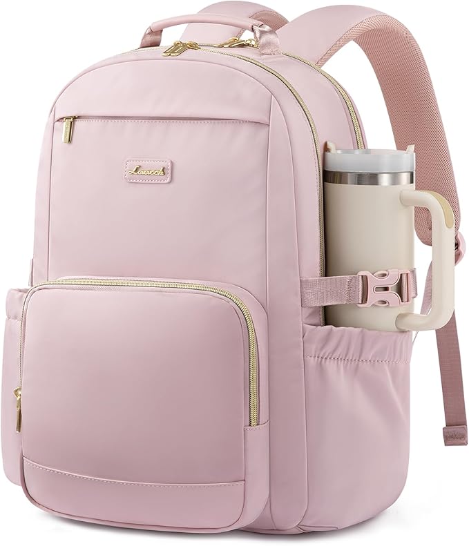 LOVEVOOK Laptop Backpack for Women with Pouch Pocket for Large Capacity Cup,17 Inch Teacher Nurse College Work Backpack Purse,Waterproof Laptop Bag Computer Carry on Back Pack for Travel, Light Pink